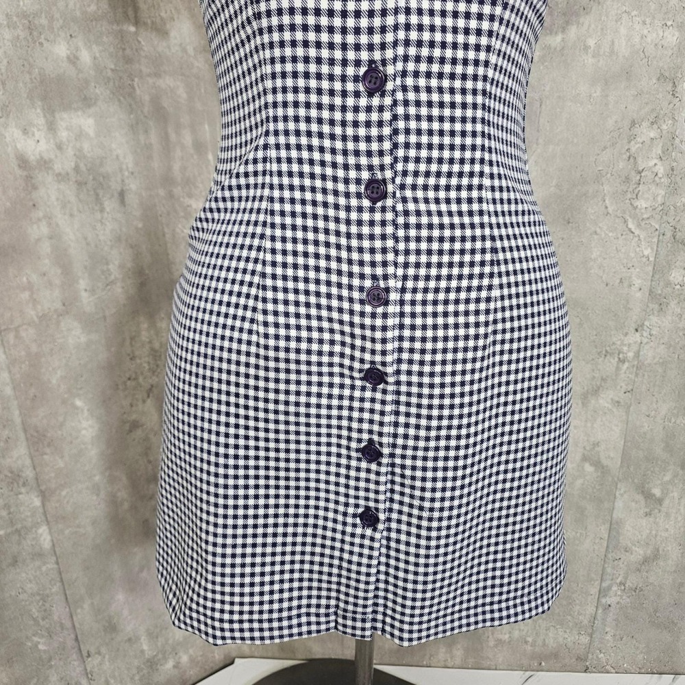 Vintage 90s Y2k All That Jazz Gingham Mini Dress Mod Shirt Dress Fitted Size M - Picture 3 of 8
